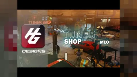 tuner shop MLO garage interior with car lifts and neon showroom in FiveM
