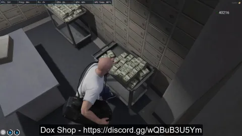 Flecca heist script vault scene with a player hacking a bank security terminal — FiveM script