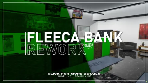Fleeca Bank MLO interior for FiveM shown from inside the redesigned Fleeca bank branch