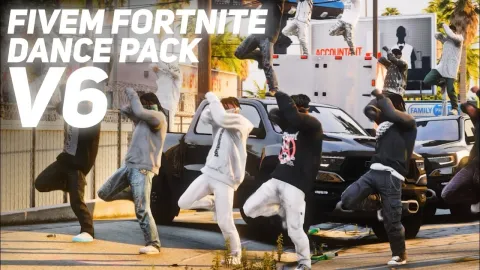 Fortnite dance pack animations shown on a FiveM player model
