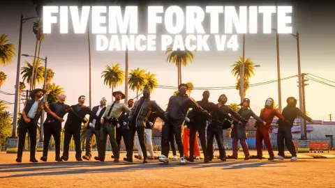 Fortnite dance pack routine displayed on a FiveM character