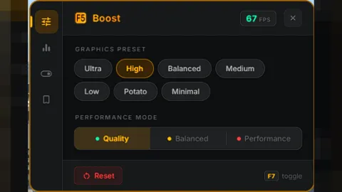 FPS Optimization Tool preset menu with graphics tweaks
