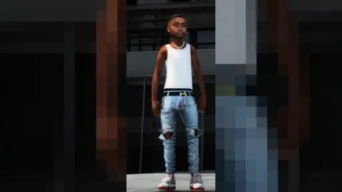 Gangsta Lil ped street character model standing in a FiveM city block