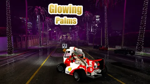 Glowing Palms RGB LED lit palm trees at night in FiveM — view 2
