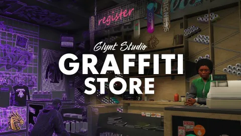 Graffiti Store MLO interior stocked with spray cans and art — FiveM MLO