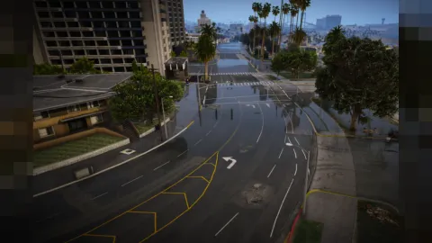 Gorgeous rain falling over a neon FiveM street at night