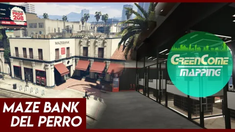 Grand lobby of the Greencom Maze Bank MLO tower interior in FiveM