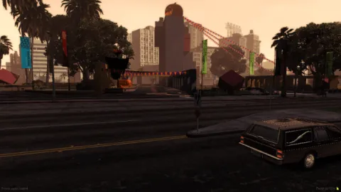 Halloween map area dressed with fog, pumpkins, and eerie decorations — FiveM