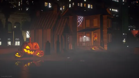 Halloween Square map decorated town center at night in FiveM