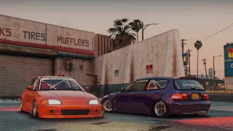 Honda Civic EG6 Pandem widebody tuner in a FiveM car meet