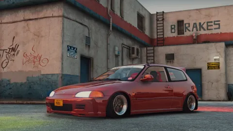 Honda Civic EG6 Stance parked on a FiveM street at night