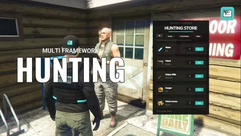 Hunting job script tracking a deer in the FiveM wilderness
