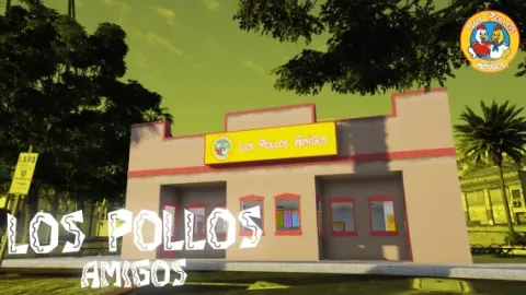 Los Pollos Amigos fried chicken diner counter and seating in a FiveM server