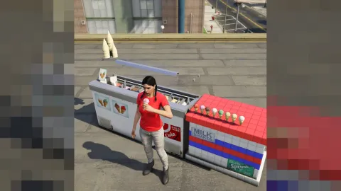 Ice cream props displayed in a FiveM dessert shop interior