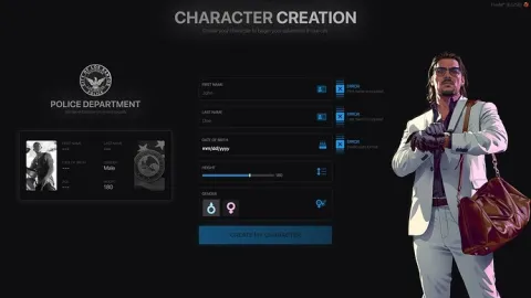 Identity system registration screen for a new FiveM character
