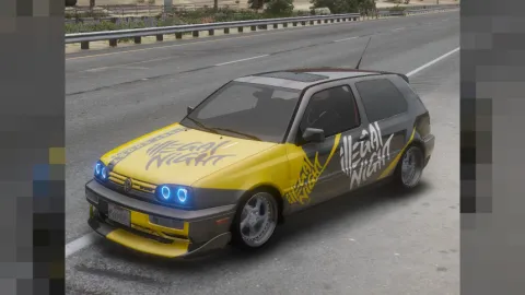 Illegal Night street racer FiveM car lit up at night
