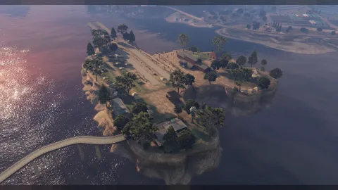 Island map with a drag strip, coastline, ramps and open terrain — view 2