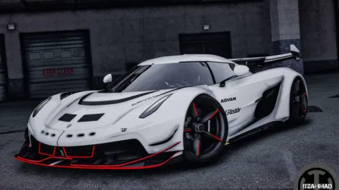 Koenigsegg Jesko Liberty Walk widebody hypercar in a FiveM showroom
