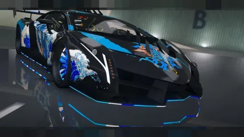Lamborghini Veneno Dragon add-on hypercar glowing under FiveM night lights