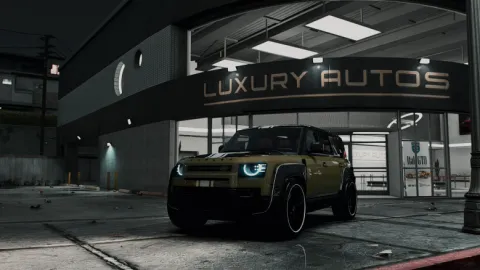 Land Rover Defender FiveM off-road add-on SUV on rough terrain