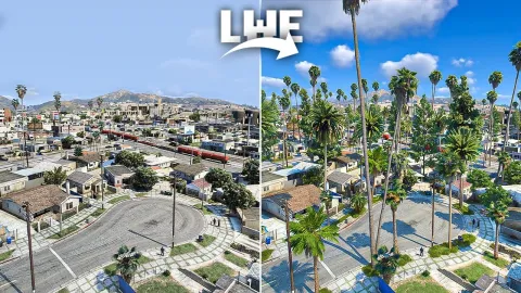 Lively World Expansion adding dense props and vegetation to a FiveM landscape — view 2