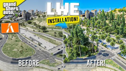 Lively world dense vegetation and props across a FiveM landscape — view 2