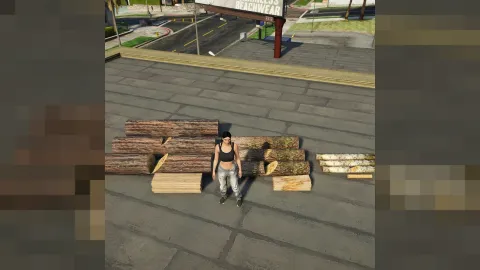 Lumberjack wood props with stacked logs and cut timber in FiveM