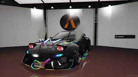 Mazda RX7 Hycade FiveM car with RGB animated lights at night — view 2