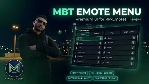 MBT Emote Menu FiveM emote menu — premium NUI for rpemotes-reborn with search
