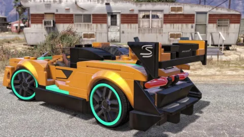 McLaren Senna track hypercar parked in a FiveM pit lane
