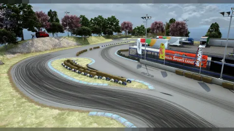 Meihan C Course mountain drift track with guardrails and scenery — view 2