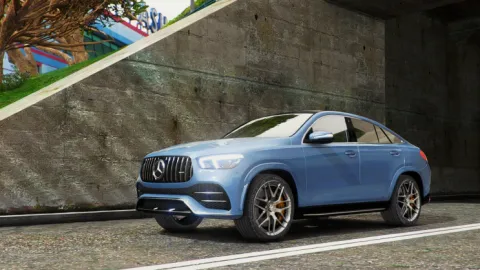 Mercedes GLE53 AMG coupe-SUV FiveM add-on parked at a dealership
