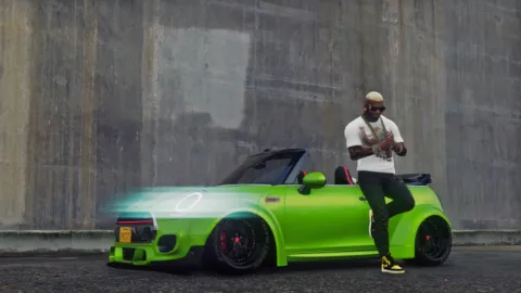 Mini Cooper Liberty Walk widebody car at a FiveM meet