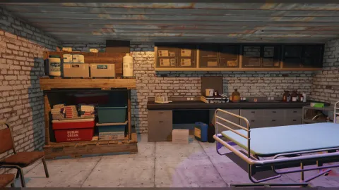 Mirror park hideout interior with storage and a planning area — view 2