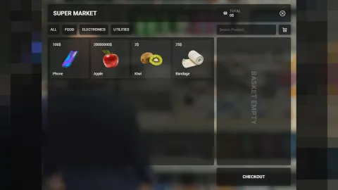Modern shop system UI displaying store categories and prices in FiveM