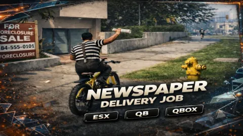 Newspaper Delivery Job FiveM script — tossing a newspaper onto a porch