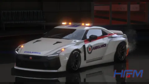 Nissan GTR ambulance FiveM EMS vehicle responding with lights on