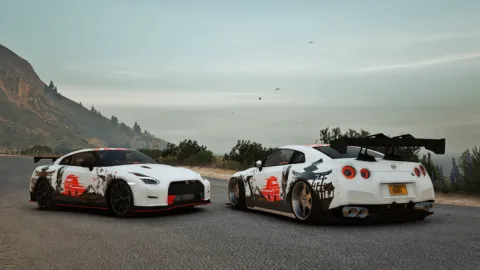 Nissan GTR R35 twin-turbo supercar add-on for FiveM on a track
