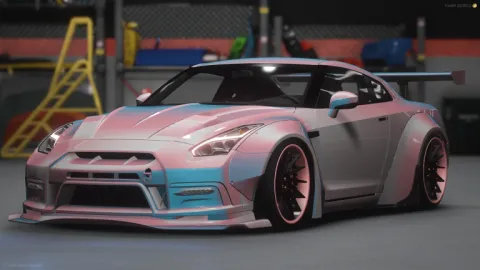 Nissan GTR Widebody Mega FiveM add-on car parked in Los Santos