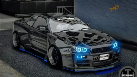 Nissan R34 Skyline FiveM tuner coupe in Speed Hunter styling