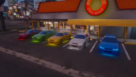 Nissan Skyline R33 South Coast Customs add-on for FiveM in a garage