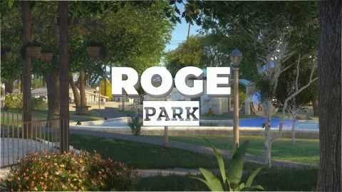 Roge park with winding paths, benches, and open green lawns for gatherings — FiveM MLO