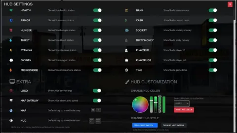 OC HUD minimal status bars and vehicle info in a FiveM server
