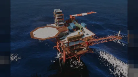 Oil rig mlo offshore platform with decks, cranes, and a helipad — view 2