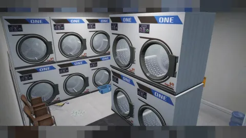 Laundromat mlo interior with rows of washers and dryers — view 2