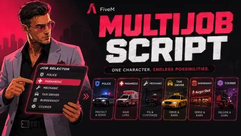 OneClub multijob system menu showing player jobs and duty options — FiveM script