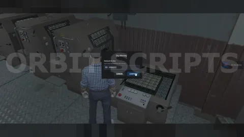 Money laundering script converting dirty cash at a washing machine — view 2