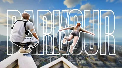 Parkour & Freerunning FiveM script — player vaulting across rooftops