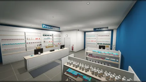 Pharmacy mlo interior with service counter and stocked medicine shelves — FiveM MLO