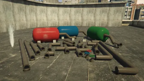 Pipe props industrial valves and plumbing sections arranged in FiveM